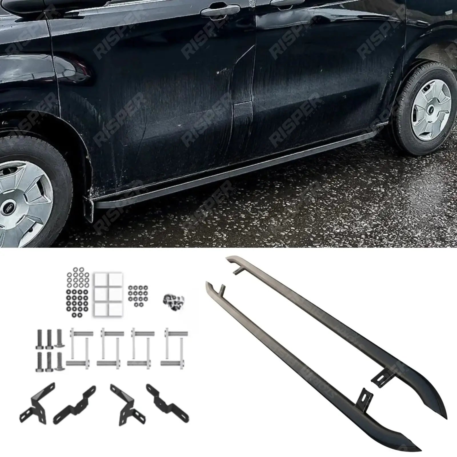 Ford Transit Custom MK2 SWB 2024 On Trapezoid Side Bars In Matt Black Side Bars