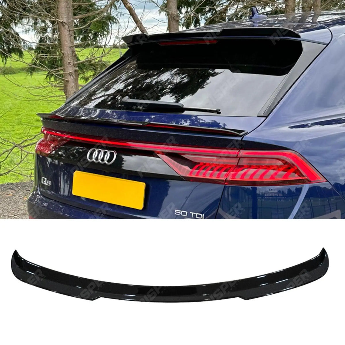 Audi Q8 2018+ Gloss Black Risper Upper Spoiler Lip Extension Main image