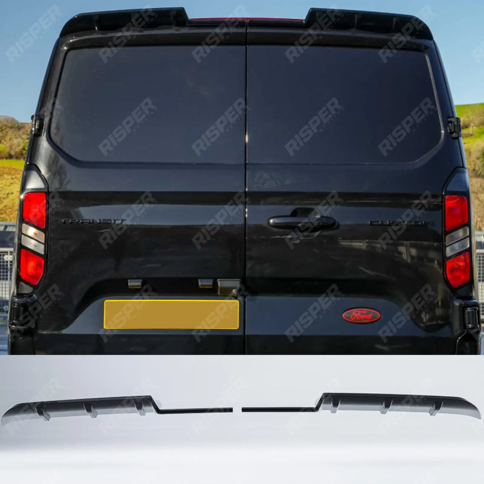 Ford Transit Custom MK2 2024 On V1 Rear Spoiler For Barn Door In Gloss Black Spoiler Main image