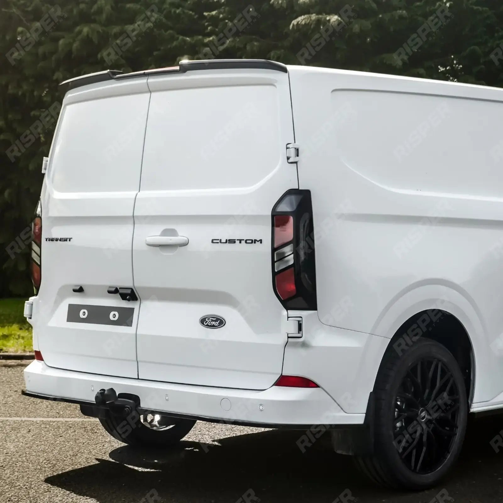 V2 Rear Spoiler In Gloss Black For Ford Transit Custom MK2 2024 On Barn Door Secondary image