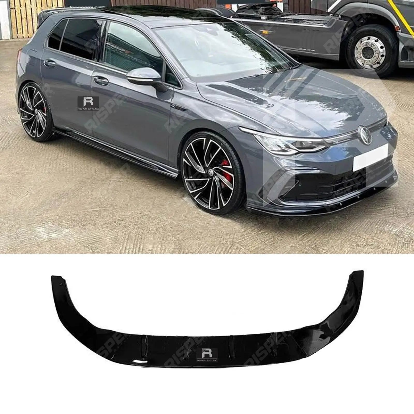 Volkswagen Golf MK8 GTI/GTD/R/R Line 2020+ - Gloss Black 3 - Piece Front Splitter V1 Main image