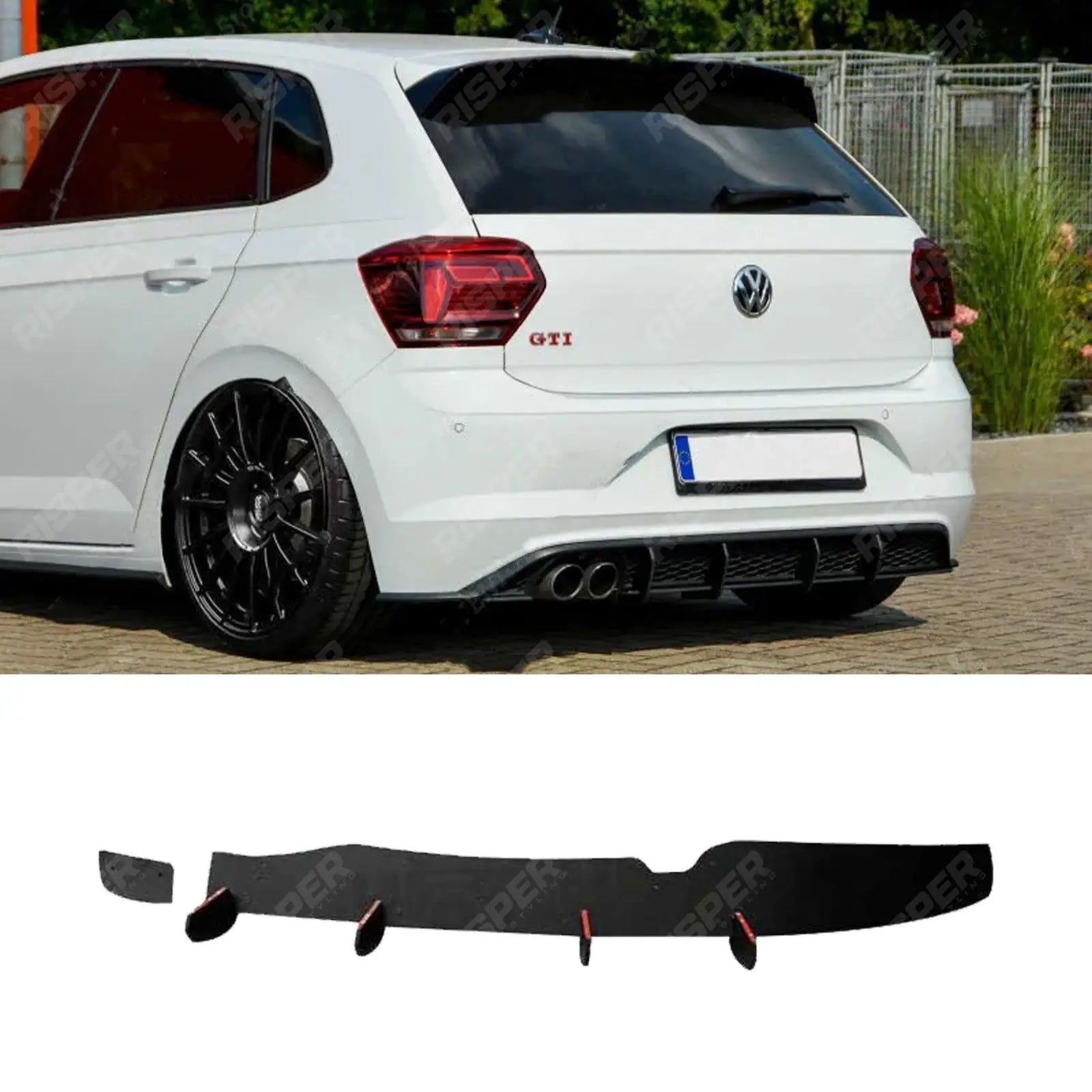 Volkswagen Polo MK6 GTI AW 2018+ - Gloss Black Rear Blade Diffuser Main image