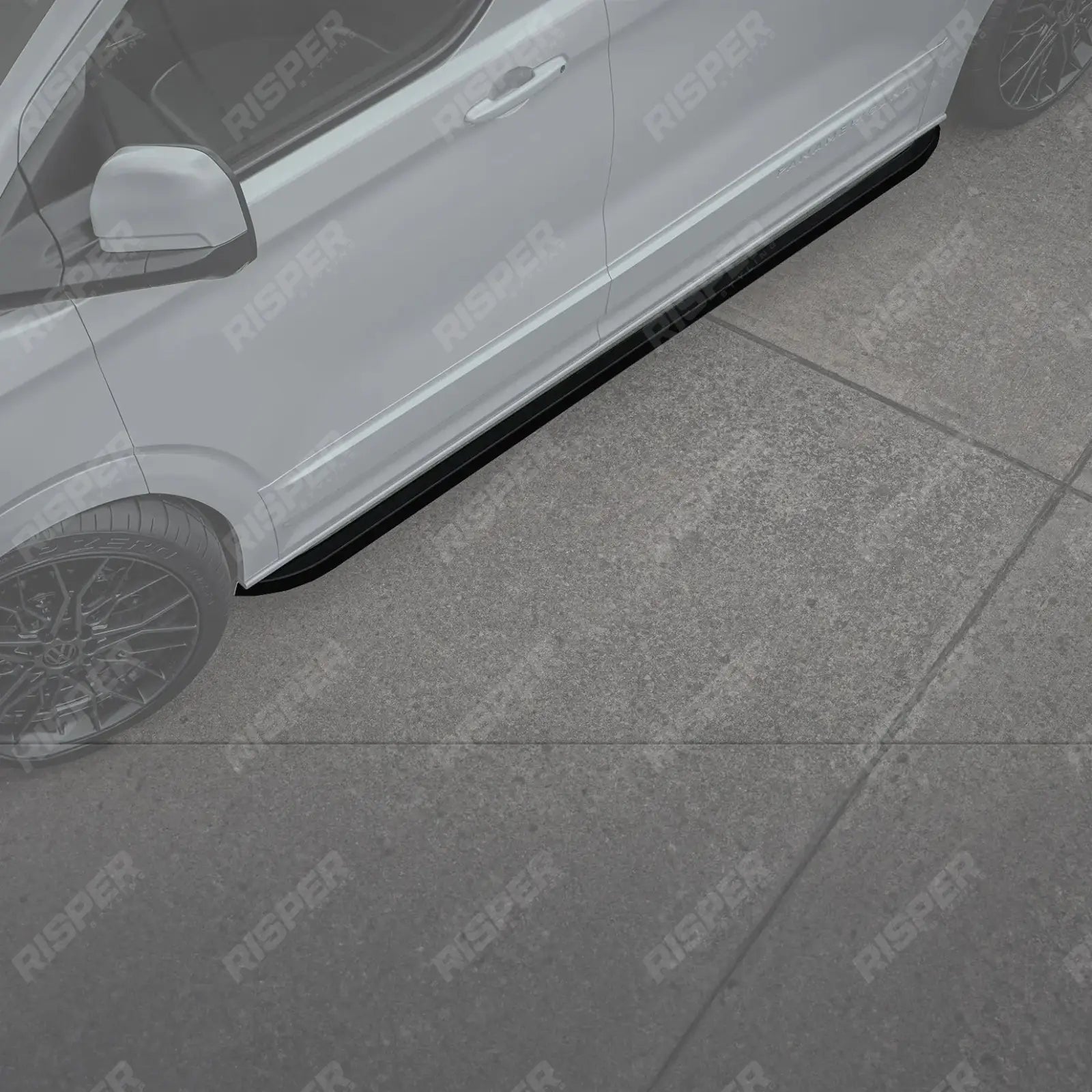 Volkswagen Transporter LWB T7 2025 on Trapezoid Side Bars In Gloss Black