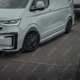 Volkswagen Transporter LWB T7 2025 on Trapezoid Side Bars In Gloss Black