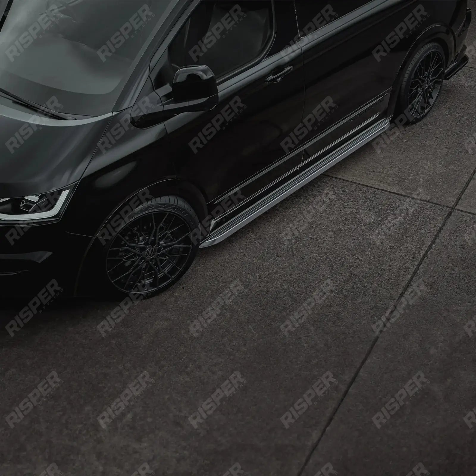 Volkswagen Transporter LWB T7 2025 On Trapezoid Side Bars In Stainless Steel