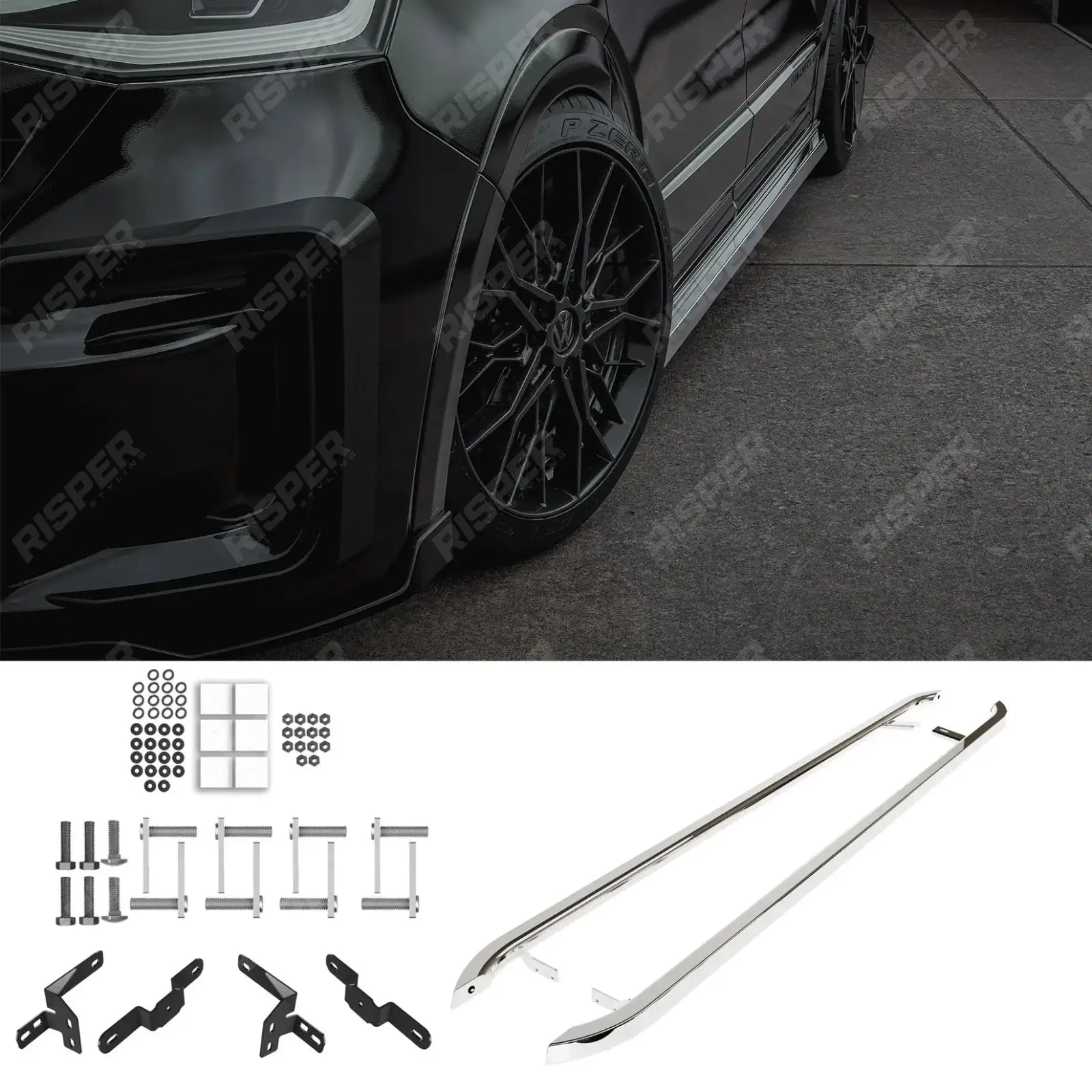Volkswagen Transporter SWB T7 2025 On Trapezoid Side Bars In Stainless Steel Main image