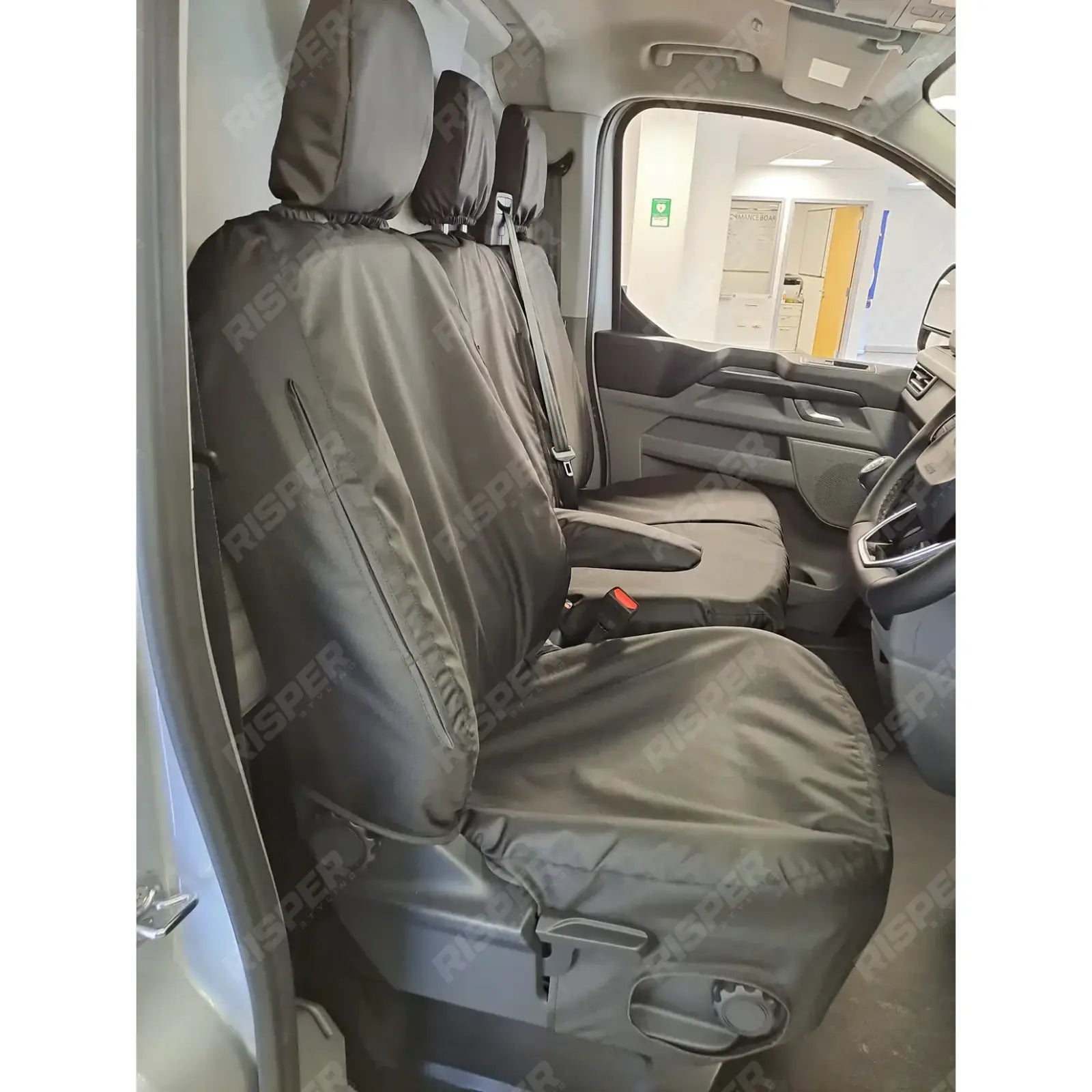 Volkswagen Transporter T7 2025+ Tailored Front Seat Covers In Black Drivers & Double Passenger WITHOUT Worktray Seat