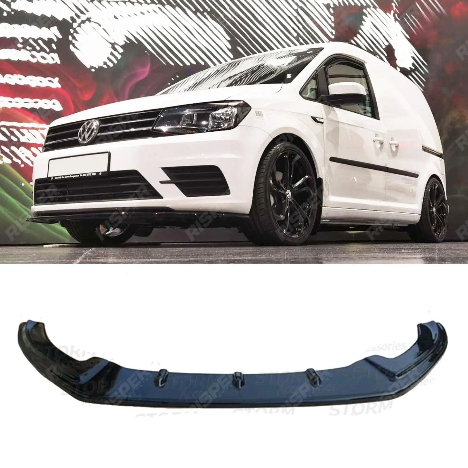 VW Caddy 2015 Onwards - Gloss Black Front Splitter Main image