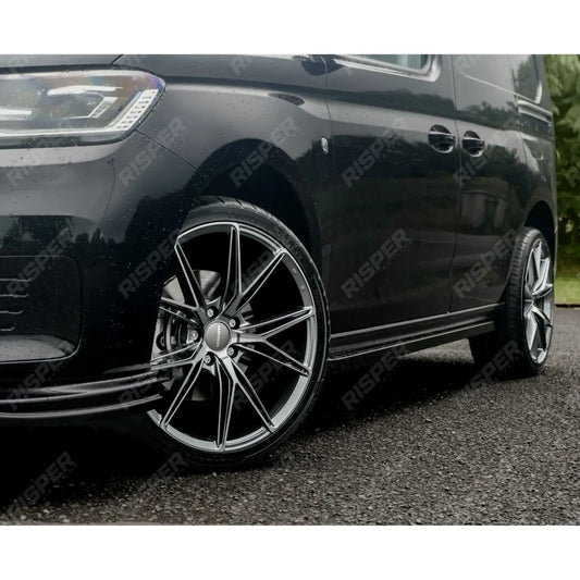 VW Caddy 2021 On SWB Trapezoid Side Bars in Gloss Black Side Bars