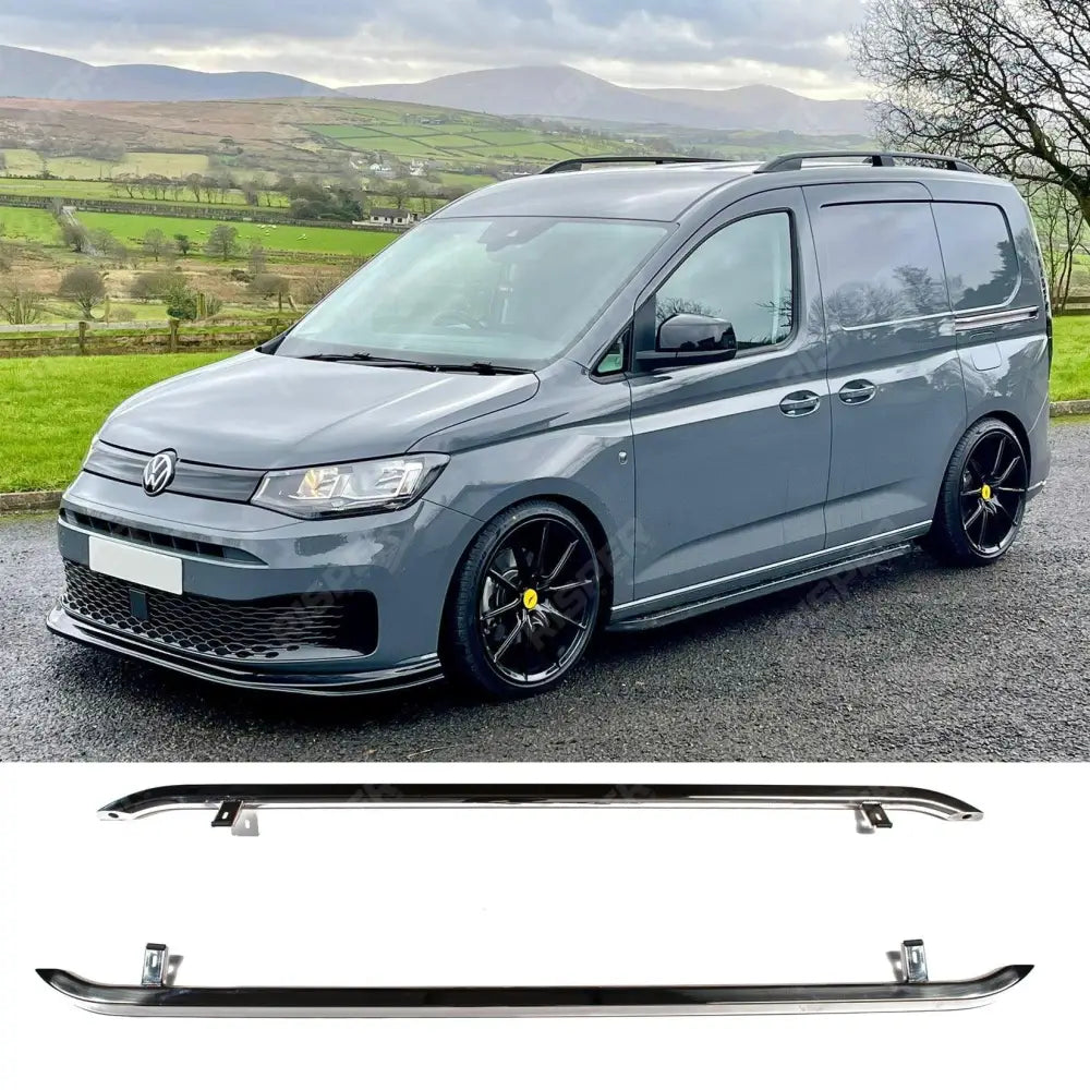VW Caddy 2021 On SWB Trapezoid Side Bars in Stainless Steel