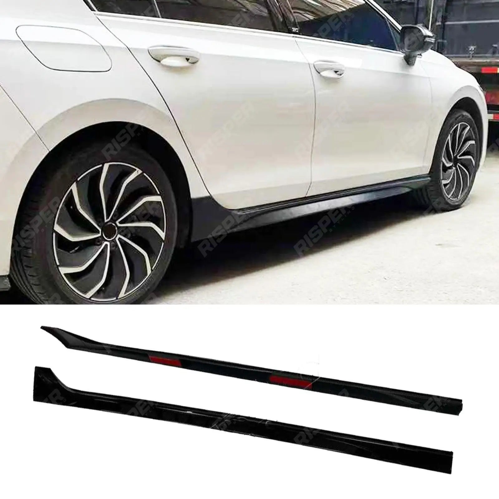 VW Golf MK8 Standard 'R' Style Side Skirts in Gloss Black Main image