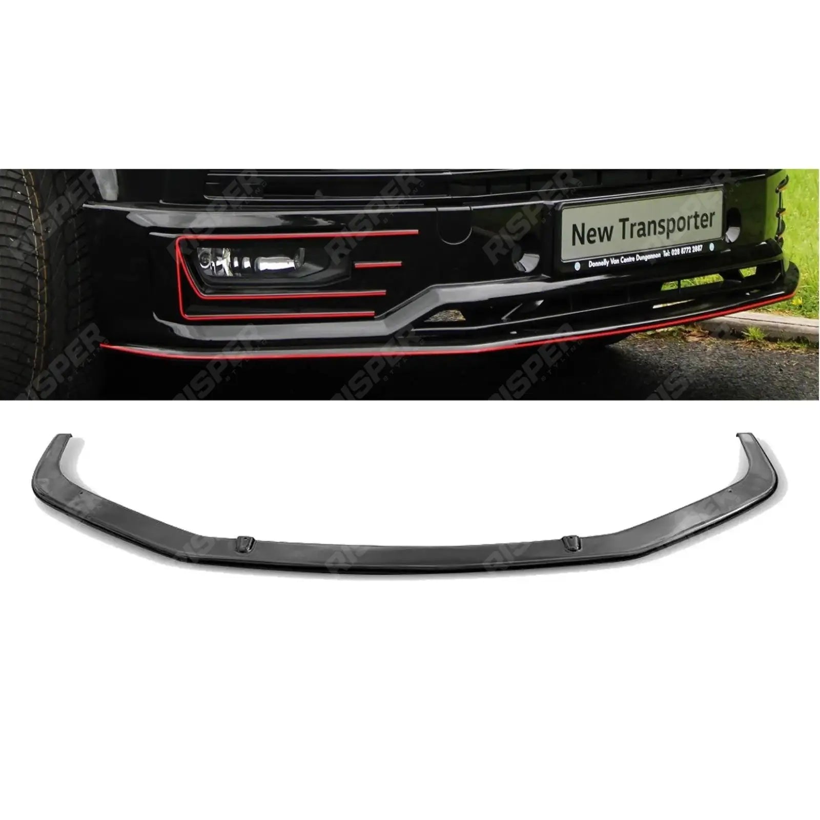 VW T6 Transporter 2015 Onwards - Front Sport - Line Spoiler Splitter Lip in Gloss Black Main image