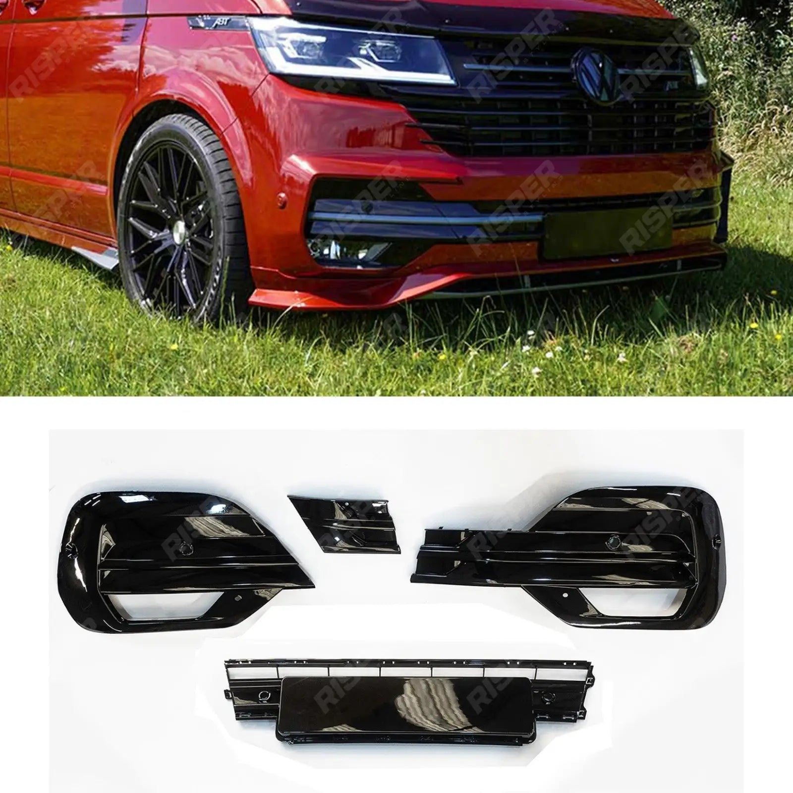 VW Transporter T6.1 2019 - 2024 Replacement Lower Front Grill Kit In Gloss Black Main image