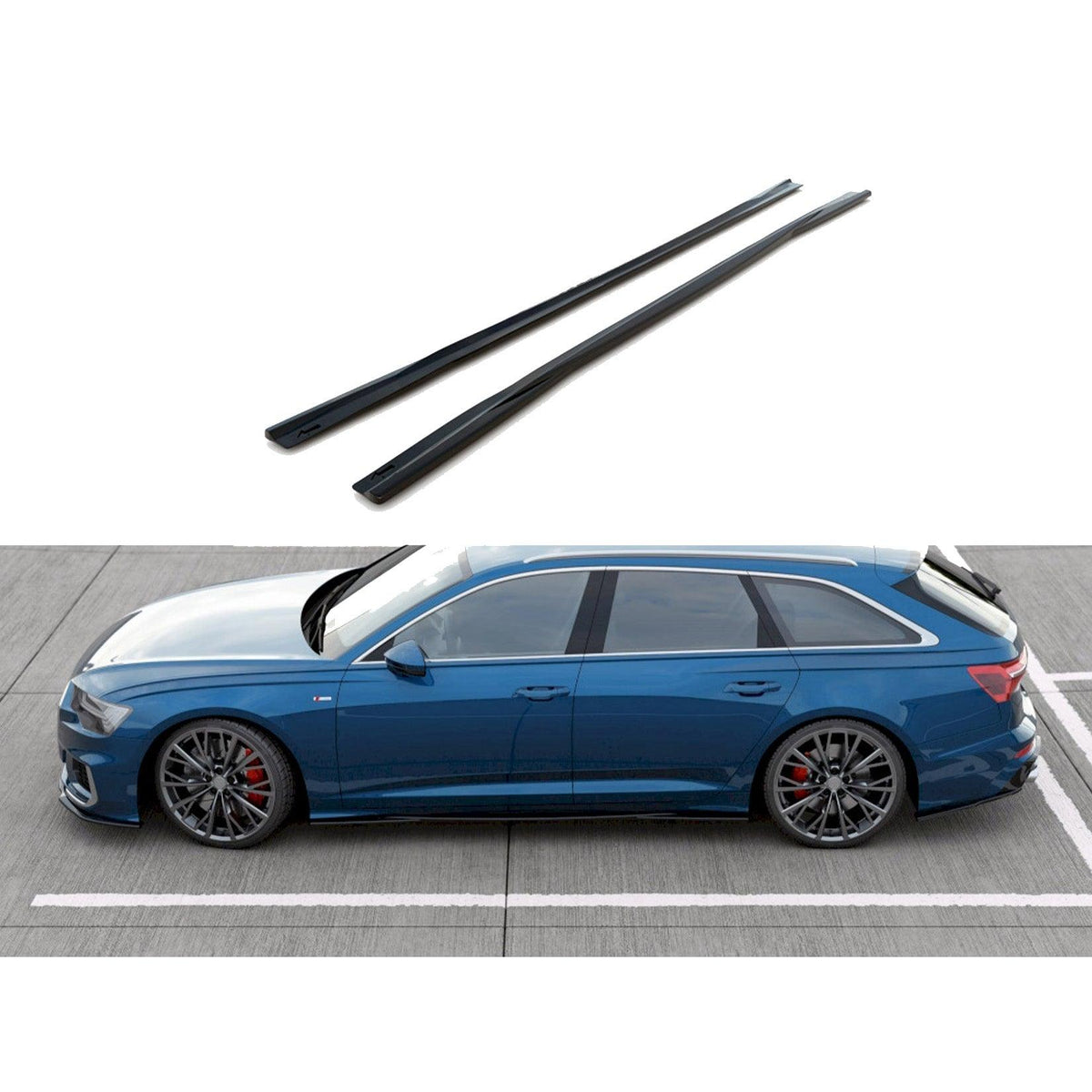 AUDI A6 S-LINE / S6 C8 2019+ - MAXTON SIDE SKIRT SPLITTERS - GLOSS BLACK - RisperStyling