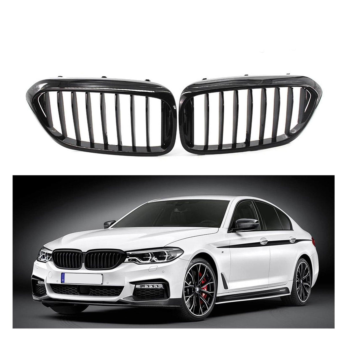 BMW 5 SERIES G30/G31 2017-2020 M5 STYLE SOLID SLAT UPGRADE FRONT GRILL IN GLOSS BLACK - RisperStyling