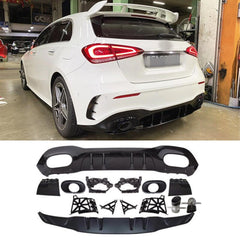 MERCEDES A-CLASS W177 2018 ON 'A35 LOOK' REAR DIFFUSER WITH EXHAST PIPES TWIN EXIT SINGLE TIP - GLOSS BLACK - RisperStyling