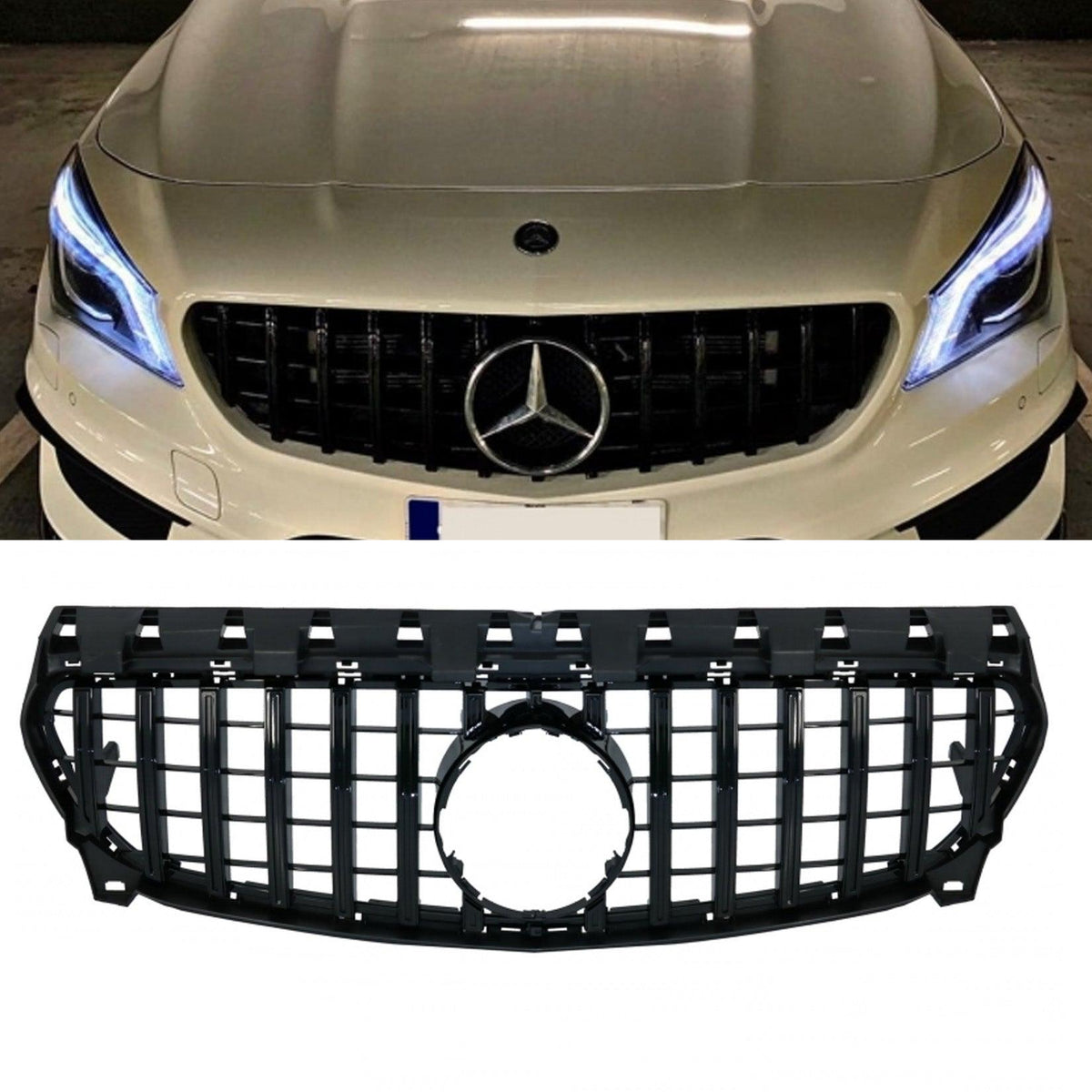 MERCEDES CLA W117 FACELIFT 2016-2018 - FRONT GRILL - PANAMERICANA GT-R STYLE - ALL BLACK - RisperStyling