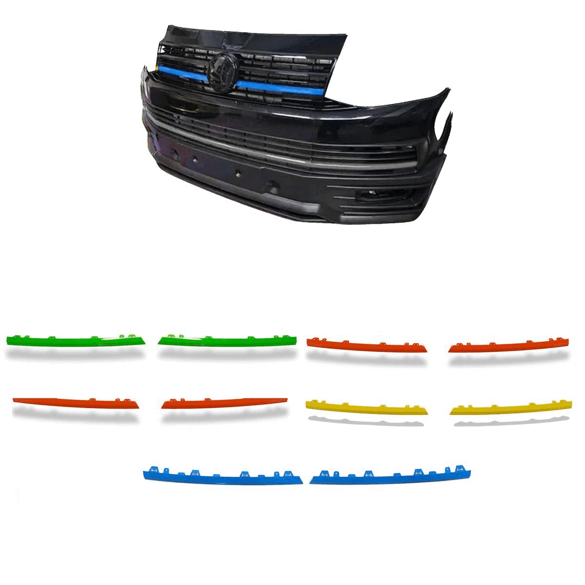 VW T6 TRANSPORTER 2015-2019 FRONT UPPER 2 PIECE CLIP IN GRILLE STREAMER - CHOOSE COLOUR - RisperStyling Main image